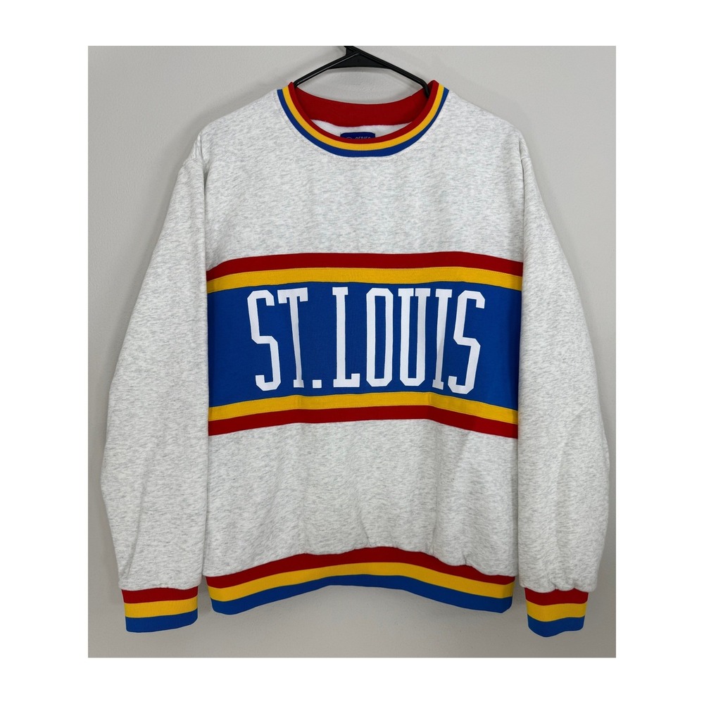 Series Six St. Louis Grey Sweatshirt Mens Large Striped Retro Blues Hockey STL
